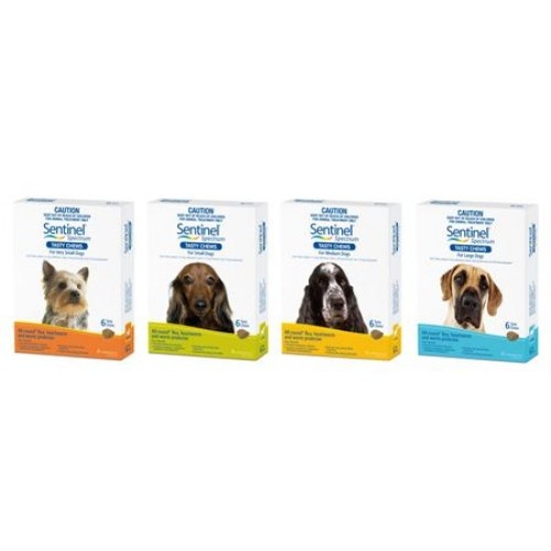 Pack of 6 Sentinel Spectrum all-in-one flea and worm control for dogs (4 sizes)