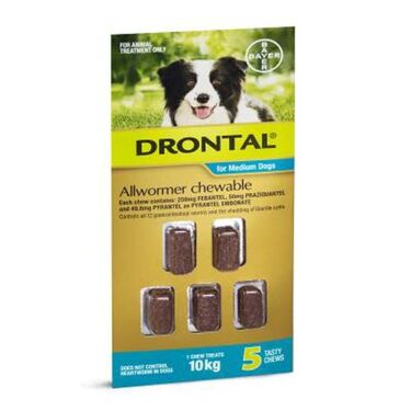 Pack of 5 Drontal Allwormer Chewable Tablets for Dog