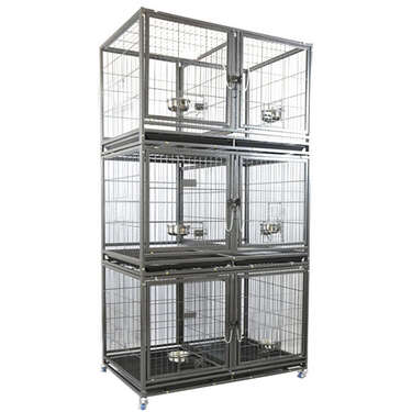 VEBO Metal Tube Stackable Twin Dog Cage (6 Berth Triple)