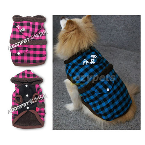 Double-layer Checker Hoodie Dog Coat Jacket (XSmall | Blue)